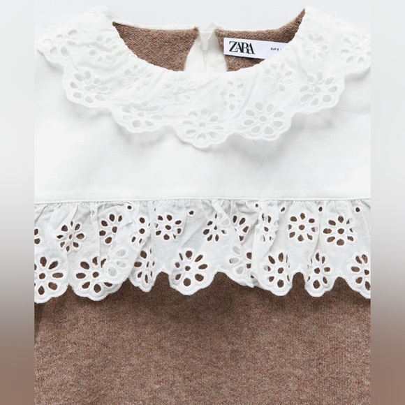 Zara sweater beige camel tan knitted collar lace - Picture 5 of 7